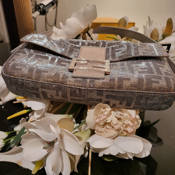 SOLD - Fendi Shimmer Zucca Jacquard Baguette, Gold/Silver/Palladium Baquette - Picture 6 of 16